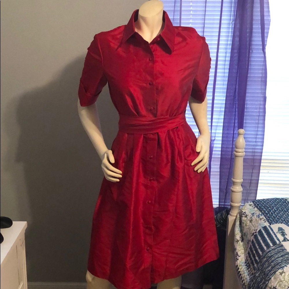 Red button up dress